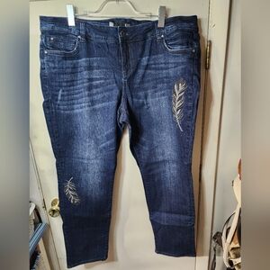 KUT FROM THE KLOTH CATHERINE BOYFRIEND BLUE JEANS FEATHERS PLUS SIZE 18W